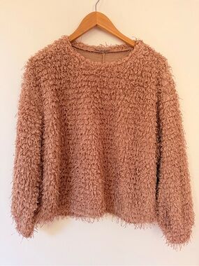Zara Trafaluc Blush Pink Shag Knit Sweater